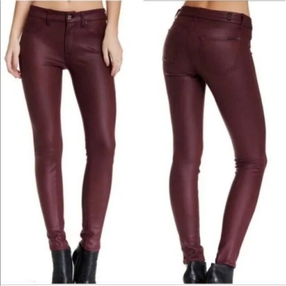 7 for All Mankind NEW Burgundy Waxed Denim High Waist Ankle Skinny Women's Sz 32